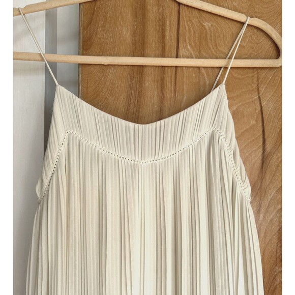 Maje Rogelio Ecru Pleated Ivory Chiffon Midi Dress Spaghetti Strap Size 1/ S - Picture 6 of 7